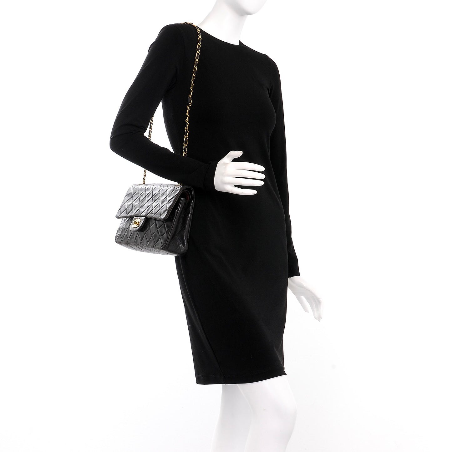 Lambskin Quilted Medium Double Flap Black