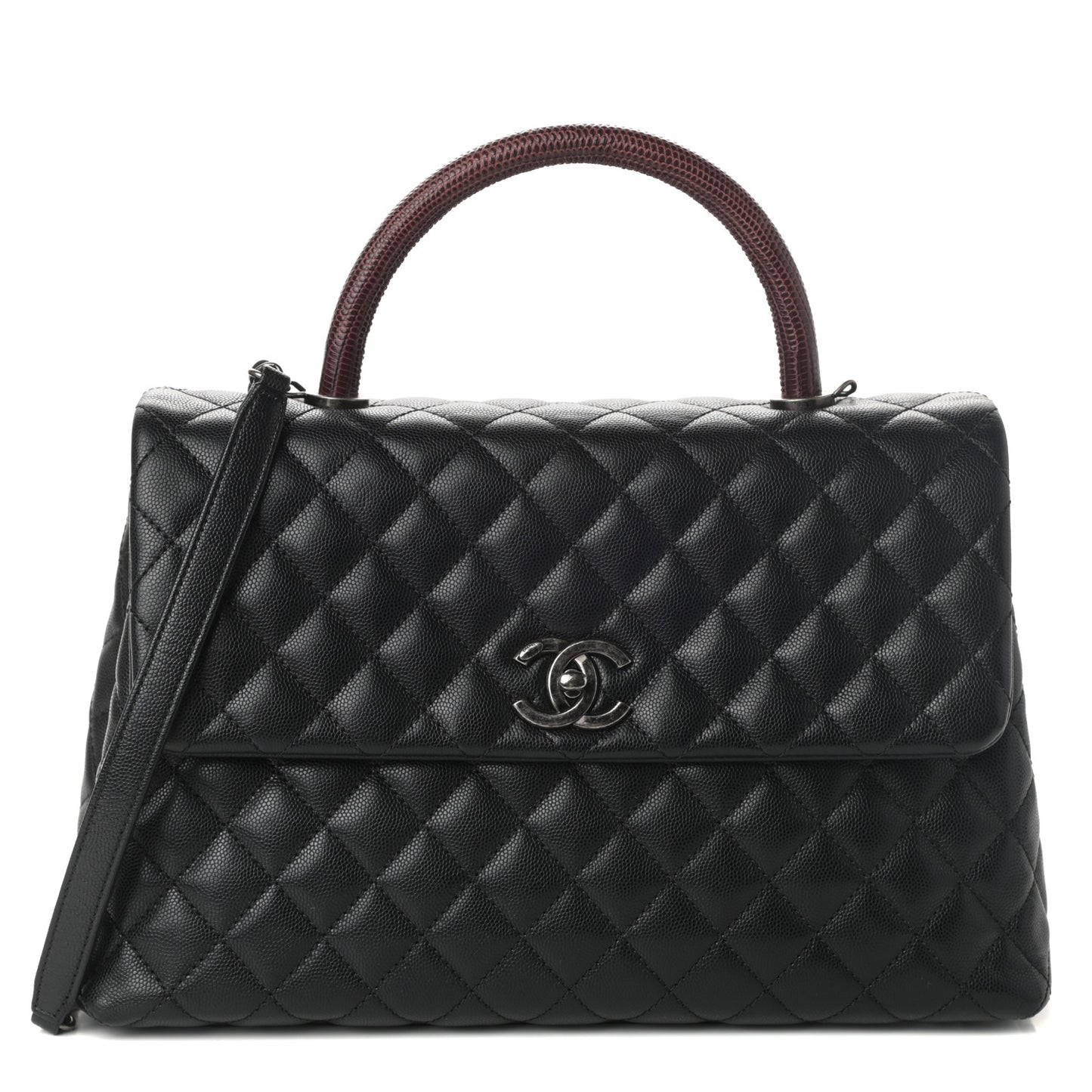Caviar Lizard Quilted Medium Coco Handle Flap Black