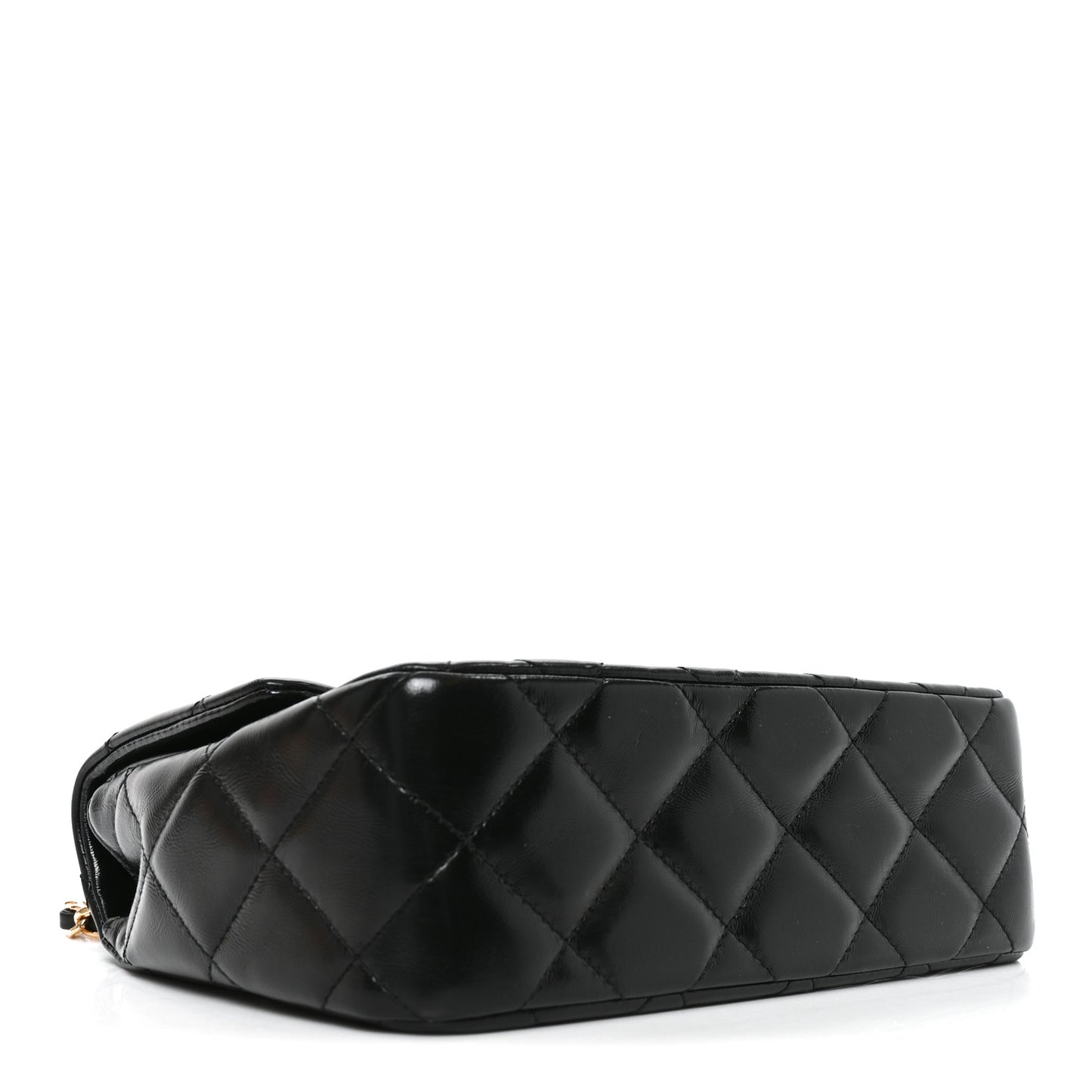 Shiny Lambskin Quilted Twisted Links Top Handle Flap Black