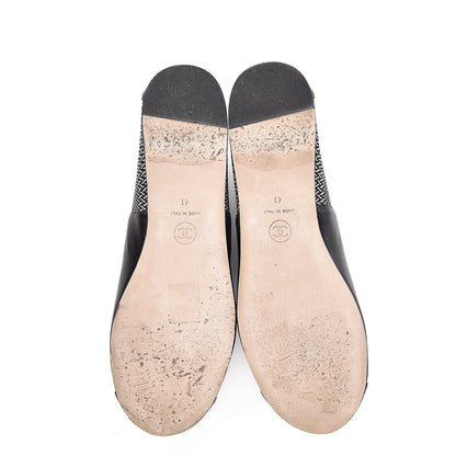 Chanel Lambskin Fabric Camellia Moccasin Flats 41 Black White 7 of 10