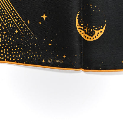Hermes Silk Clair De Lune Double Face Scarf 90 Black Jaune D'Or Bleu 4 of 9