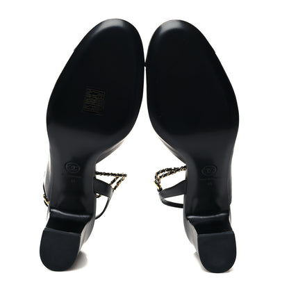 Chanel Lambskin Grosgrain Cap Toe Chain Slingback Pumps 41 Black 5 of 8