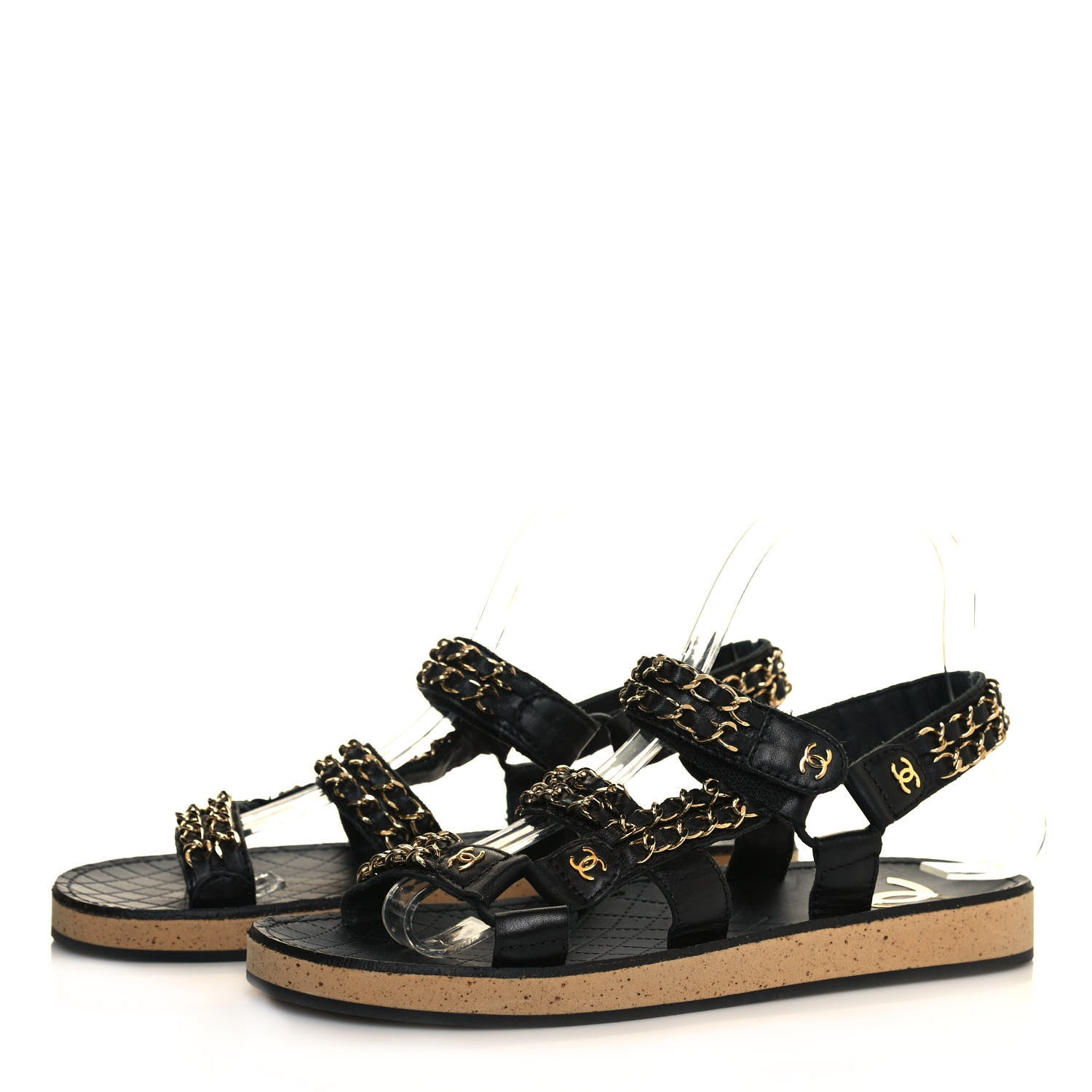 Chanel Lambskin Chain Sandals 37 Black 3 of 8