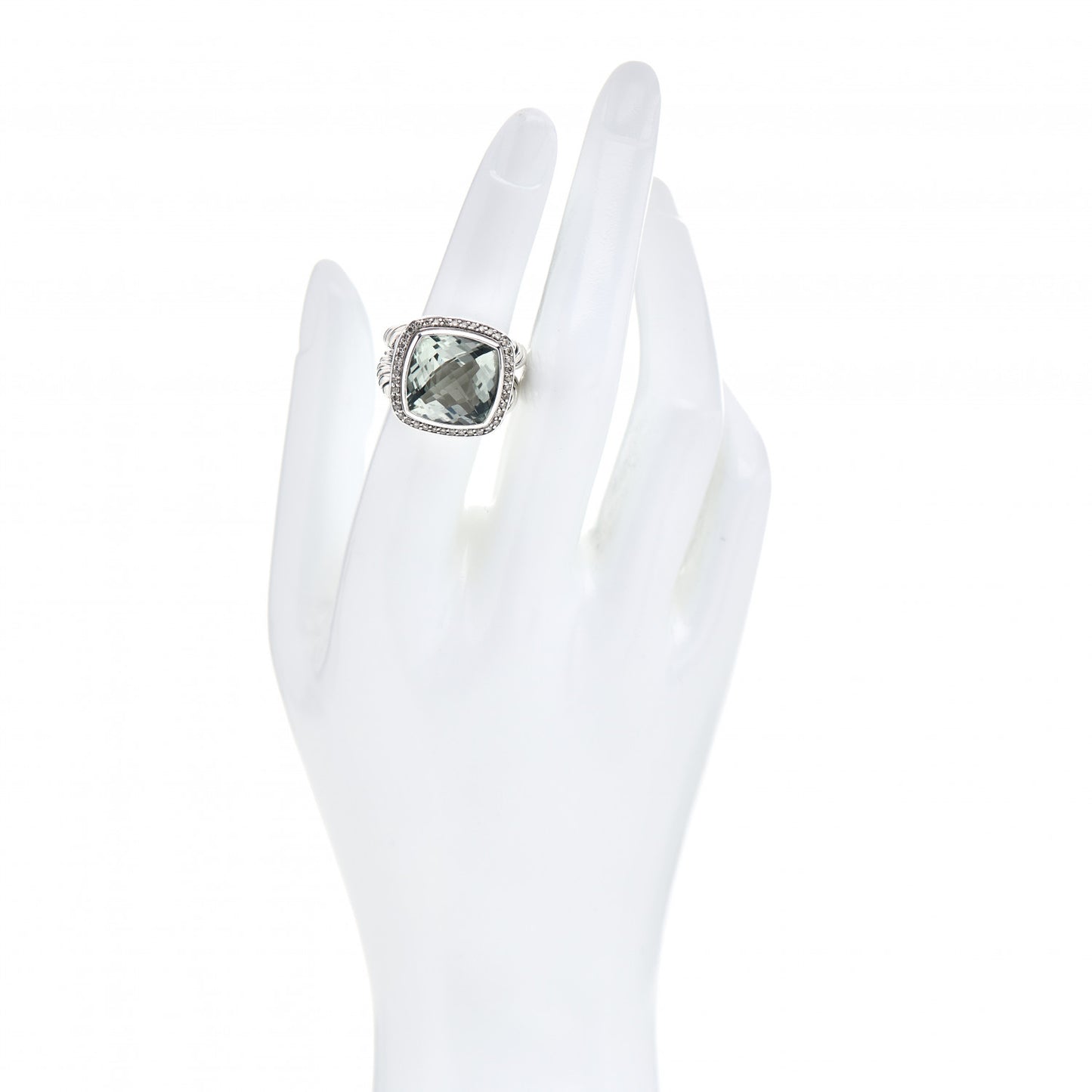 Sterling Silver Diamond Prasiolite 14mm Albion Ring 53 6.25