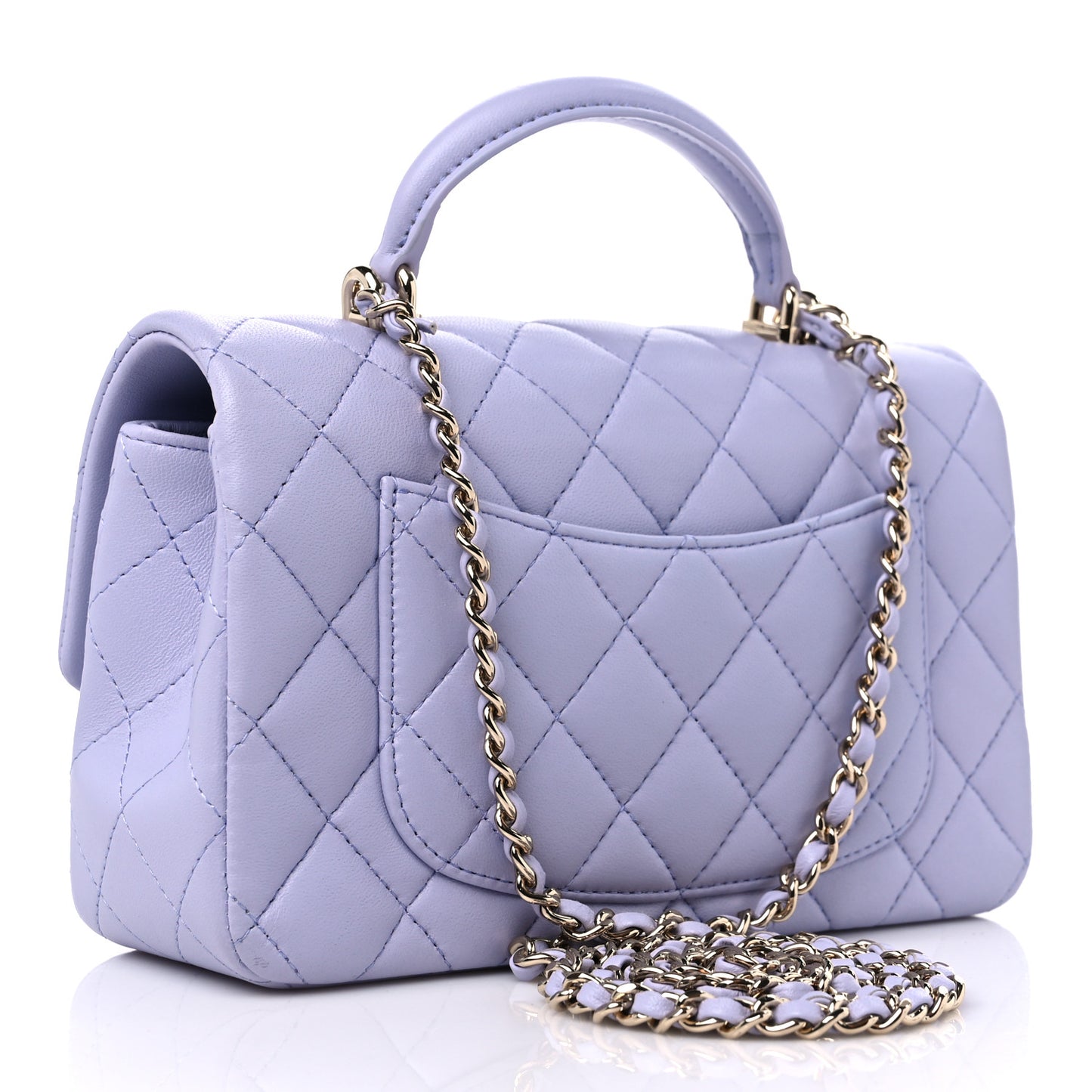 Lambskin Quilted Mini Top Handle Rectangular Flap Light Purple