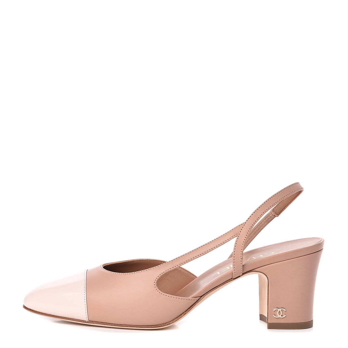 Glazed Calfskin Cap Toe CC Slingback Pumps 39 Beige White