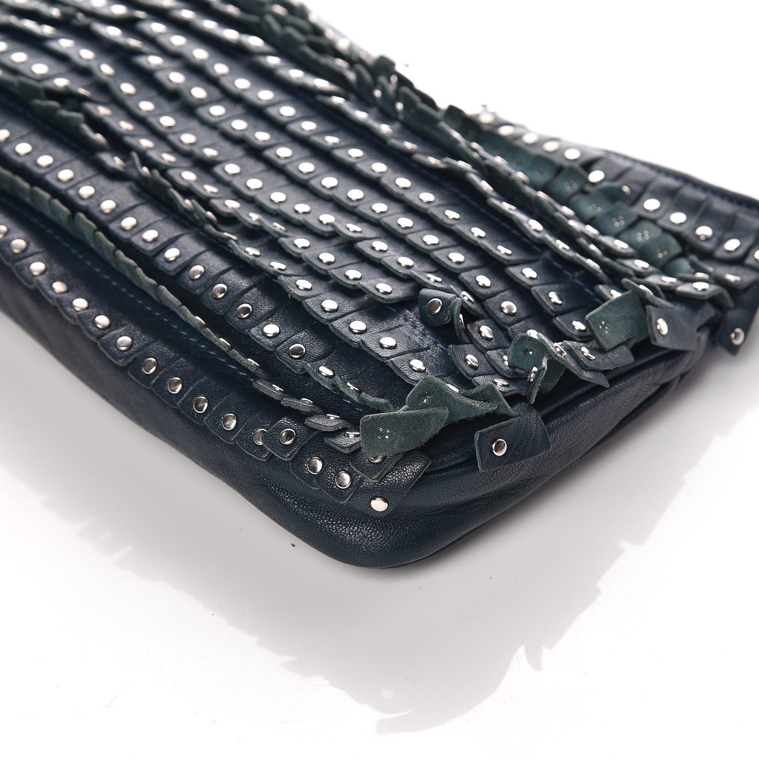 Jimmy Choo Lambskin Studded Fringe Zulu Clutch Turquoise 6 of 10
