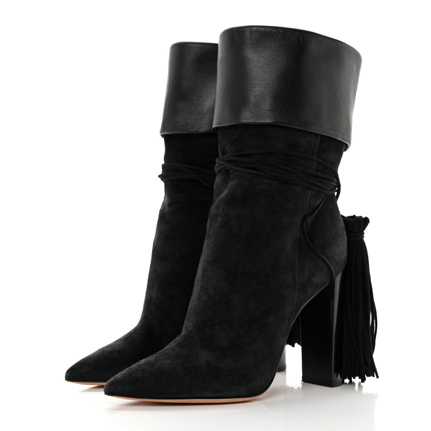Calfskin Suede Tanger Tassel Boot 36.5 Black