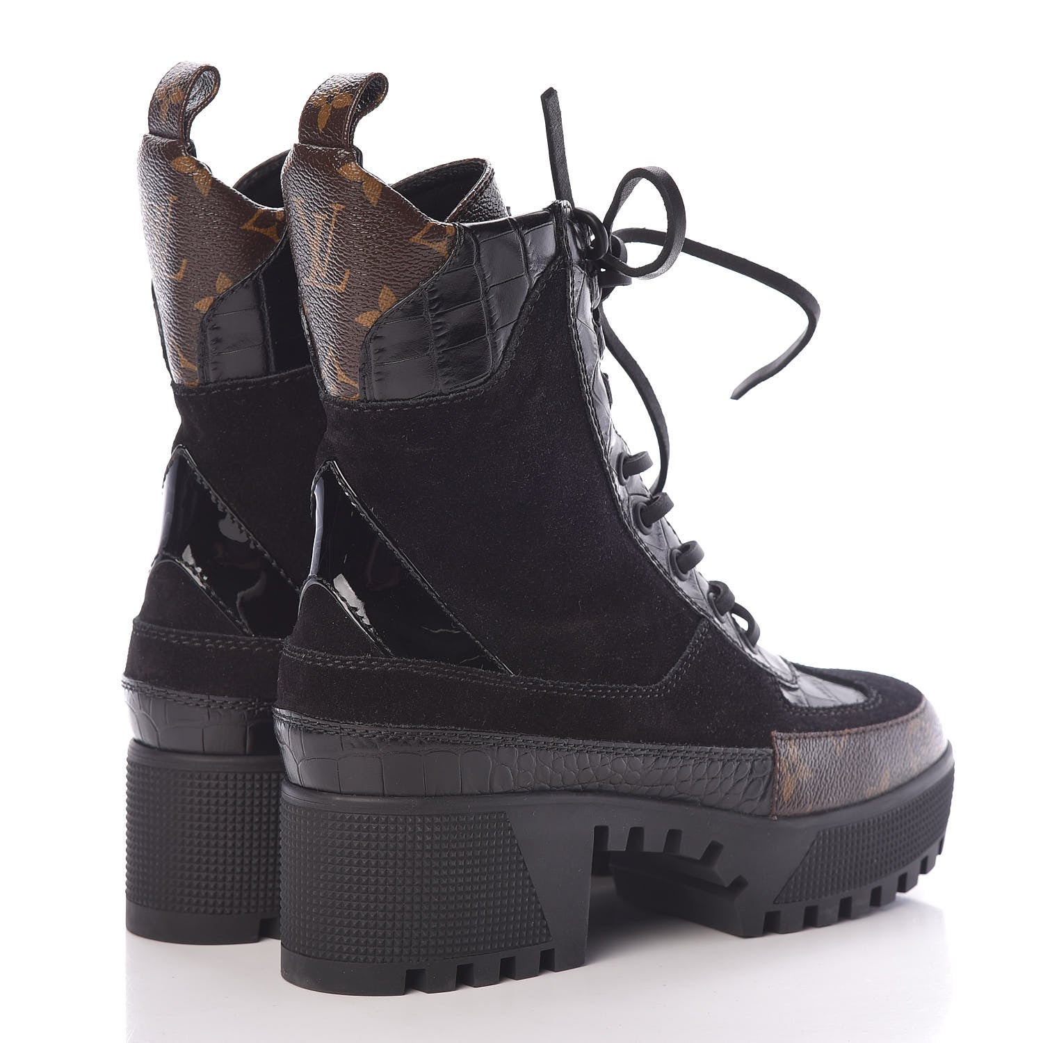 Louis Vuitton Suede Calfskin Monogram Laureate Platform Desert Boots 36 Black 4 of 9