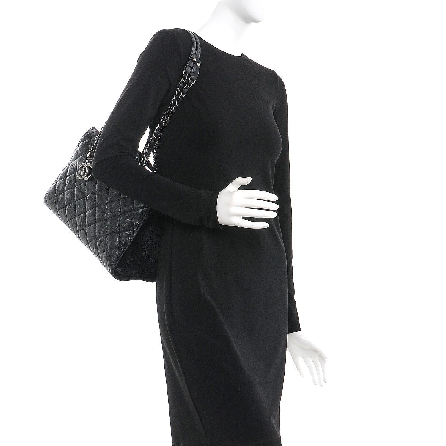 Chanel Crumpled Grained Calfskin Quilted CC Crave Tote Black 2 of 14