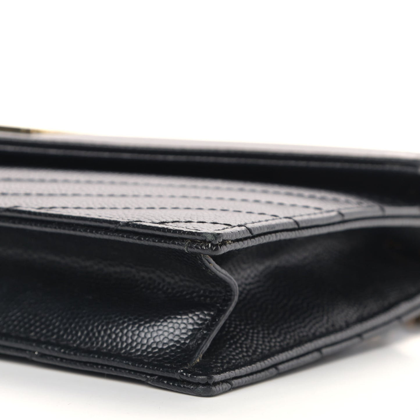 Grain De Poudre Matelasse Chevron Monogram Envelope Chain Wallet Black