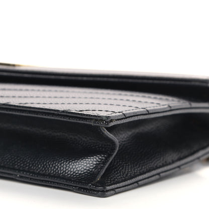 Saint Laurent Grain De Poudre Matelasse Chevron Monogram Envelope Chain Wallet Black 10 of 10