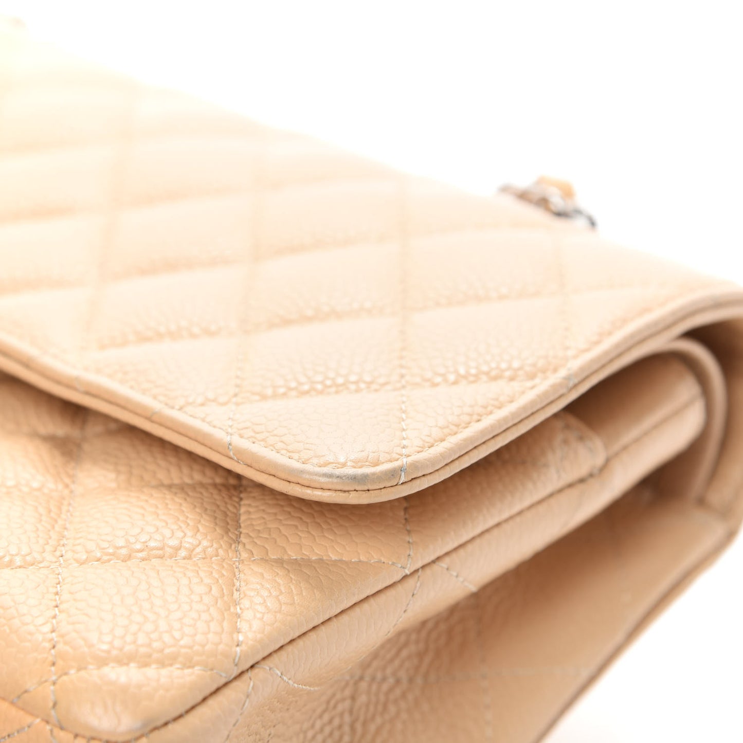 Caviar Quilted Medium Double Flap Beige Clair