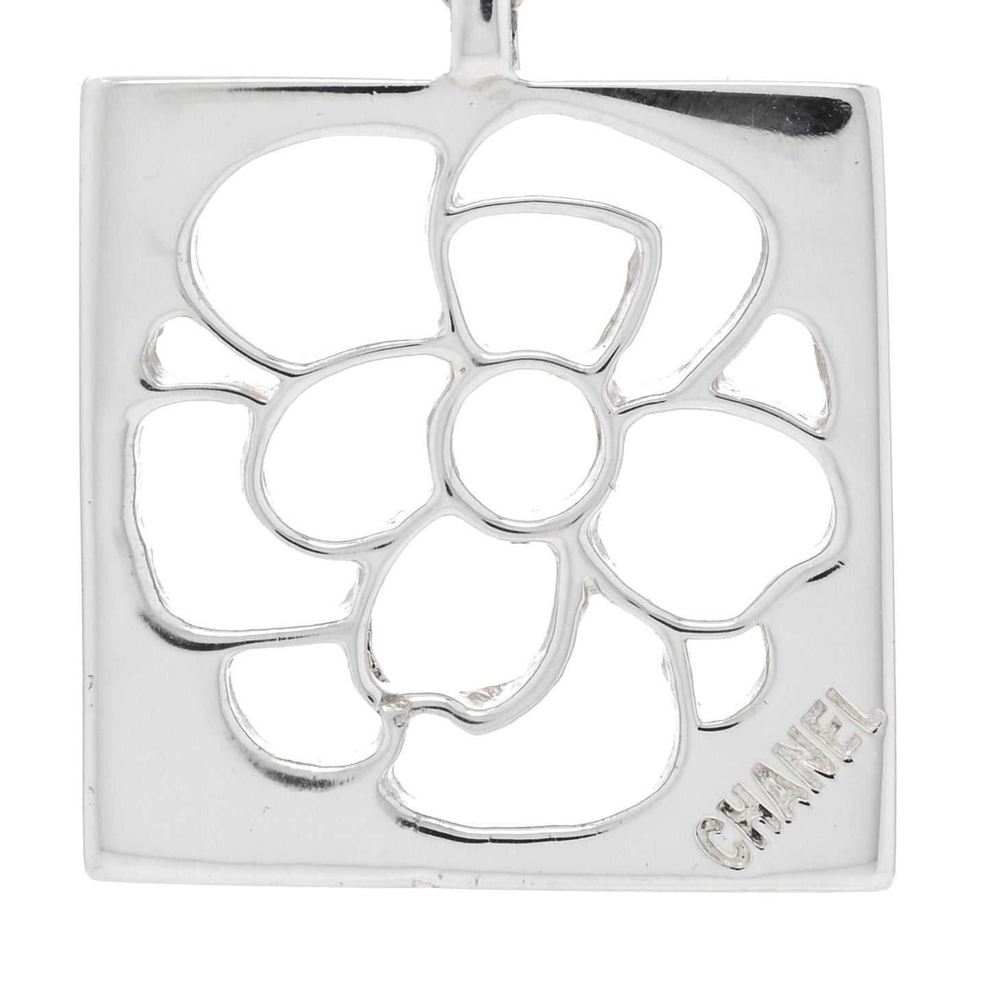 Sterling Silver Camellia Square Pendant Necklace