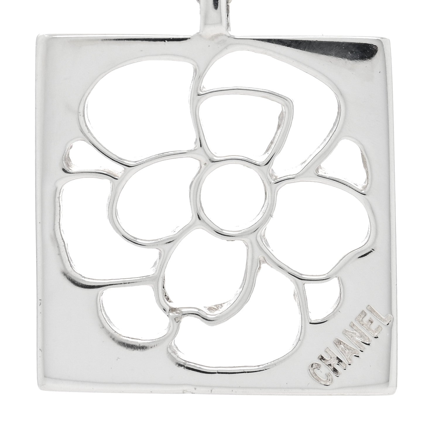 Chanel Sterling Silver Camellia Square Pendant Necklace 5 of 5