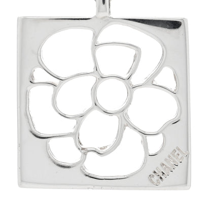 Chanel Sterling Silver Camellia Square Pendant Necklace 5 of 5