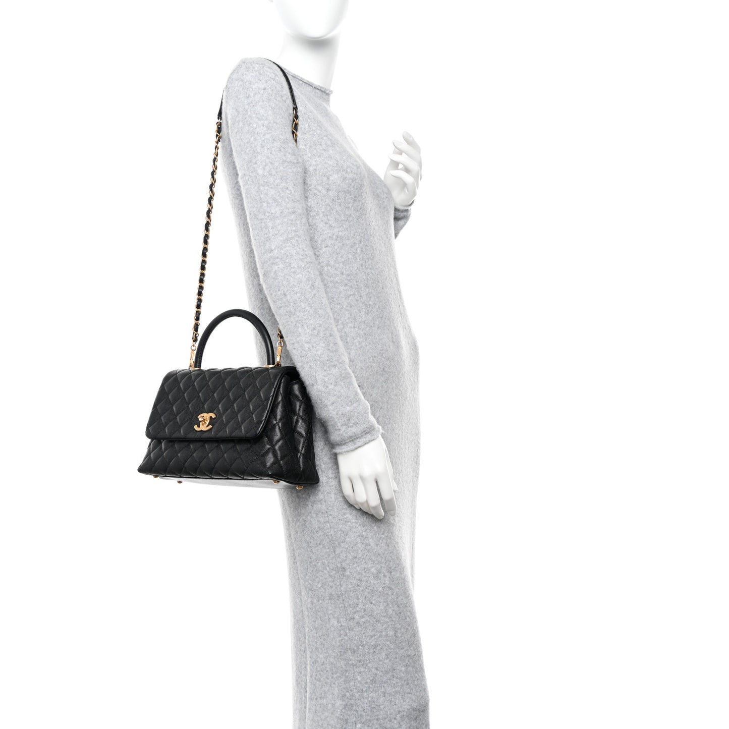 Caviar Quilted Small Coco Handle Flap Black