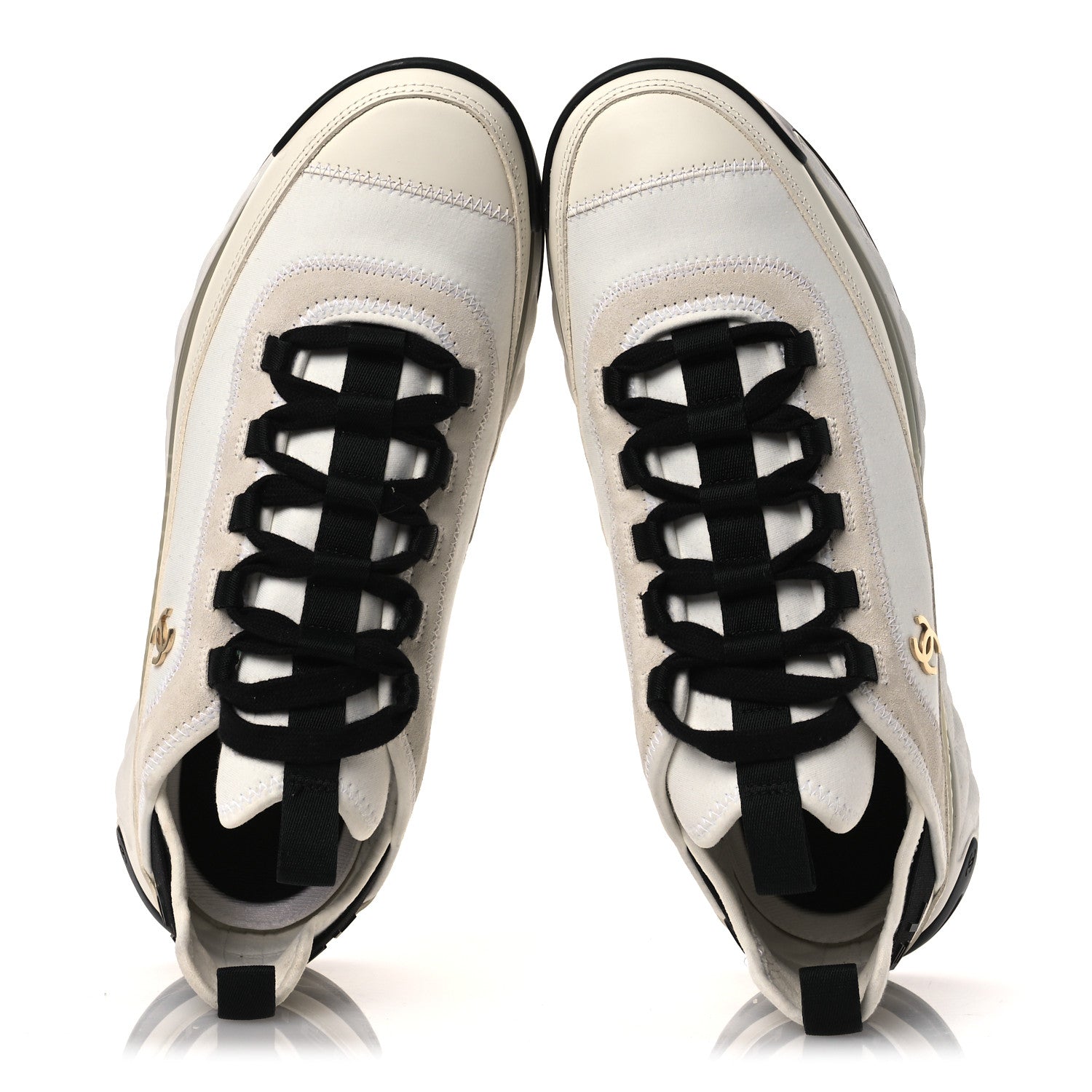 Chanel Velvet Calfskin Mixed Fibers CC Sneakers 40.5 Ivory Black 2 of 11
