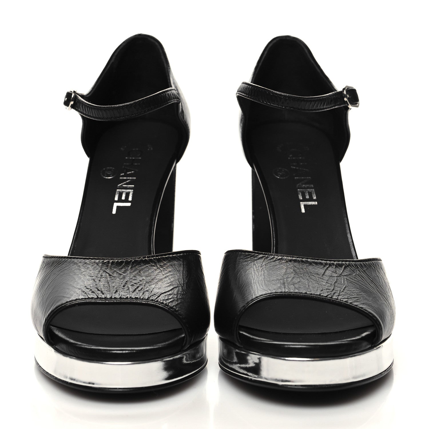 Chanel Shiny Lambskin Sandals 38.5 Black 2 of 9