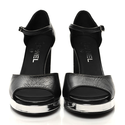 Chanel Shiny Lambskin Sandals 38.5 Black 2 of 9