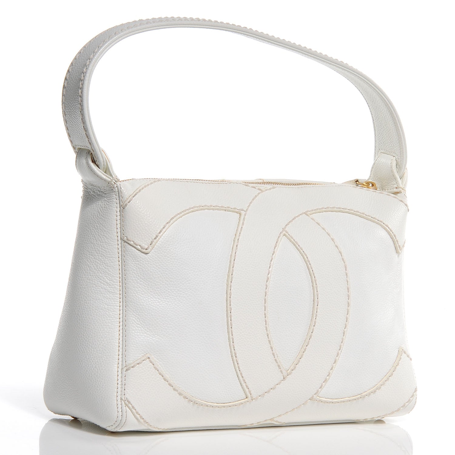 Chanel Caviar CC Stitched Hobo White 3 of 7