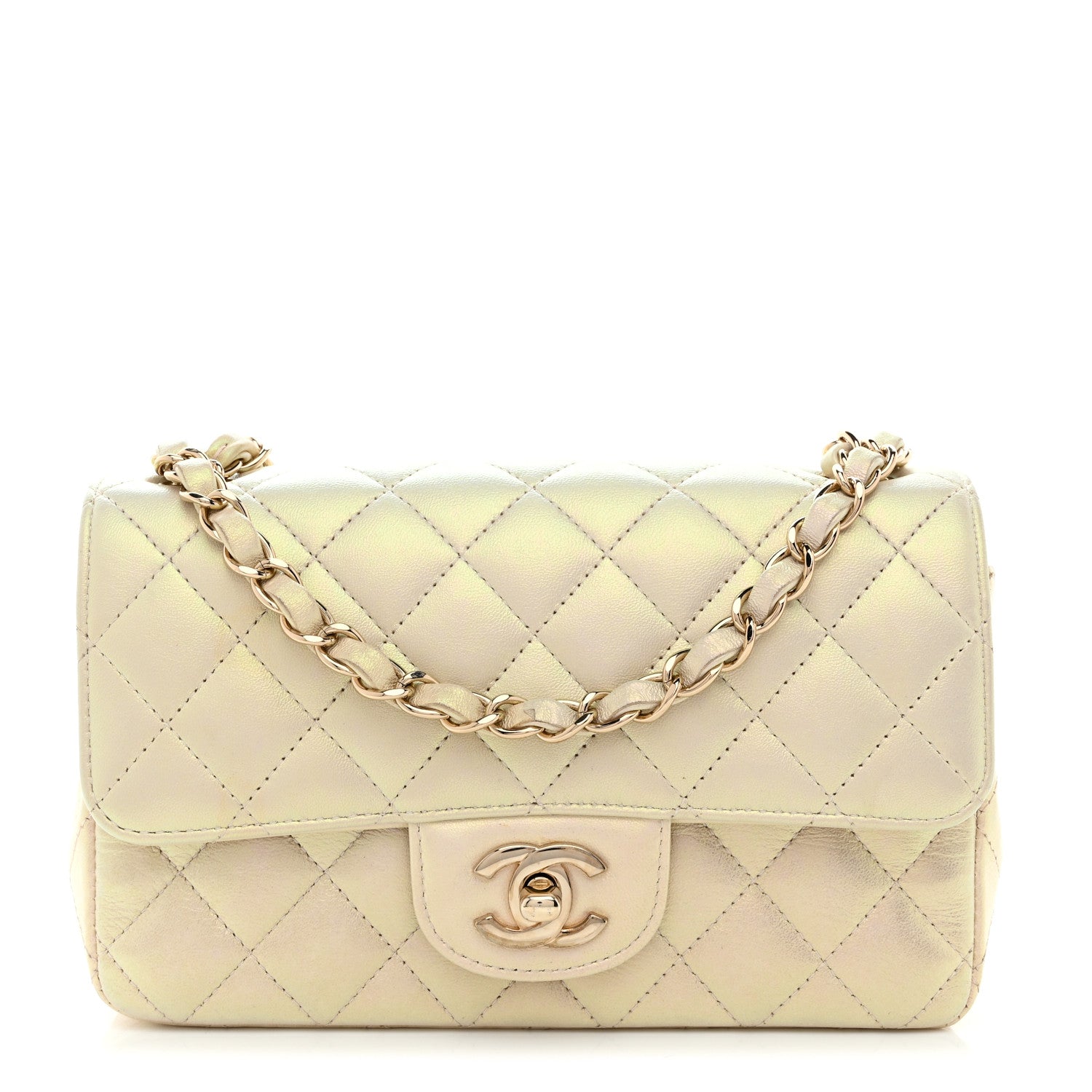 Chanel Iridescent Lambskin Quilted Mini Rectangular Flap Ivory 1 of 10