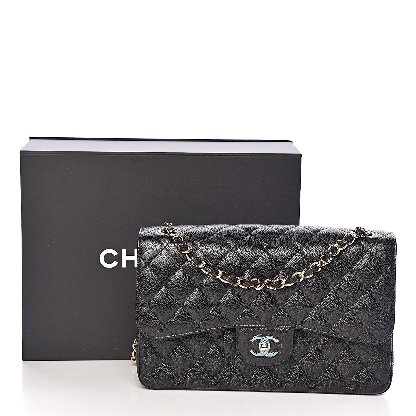 Caviar Quilted Jumbo Double Flap Black
