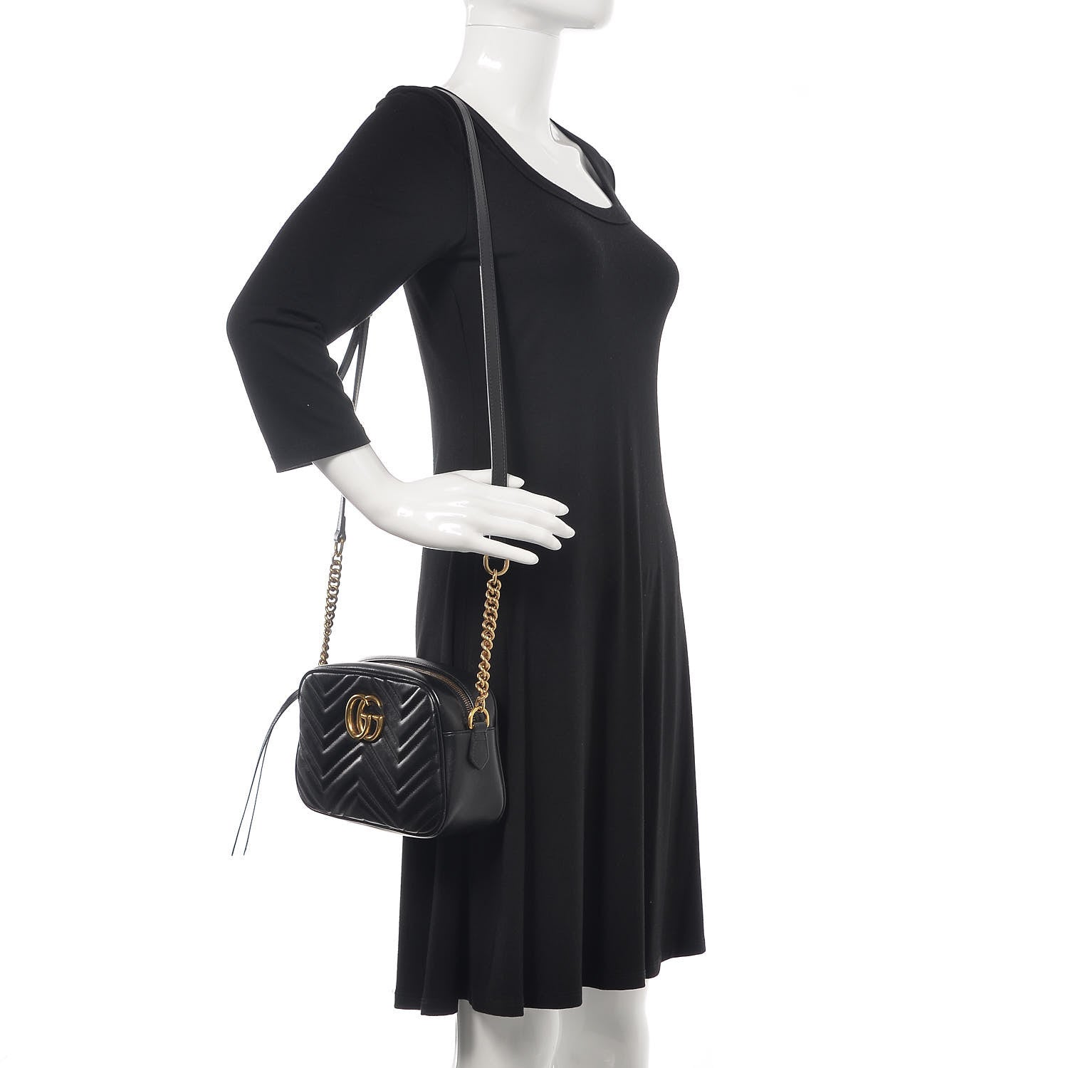 Gucci Calfskin Matelasse Small GG Marmont Chain Shoulder Bag Black 2 of 16