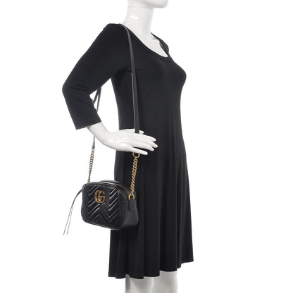 Gucci Calfskin Matelasse Small GG Marmont Chain Shoulder Bag Black 2 of 16
