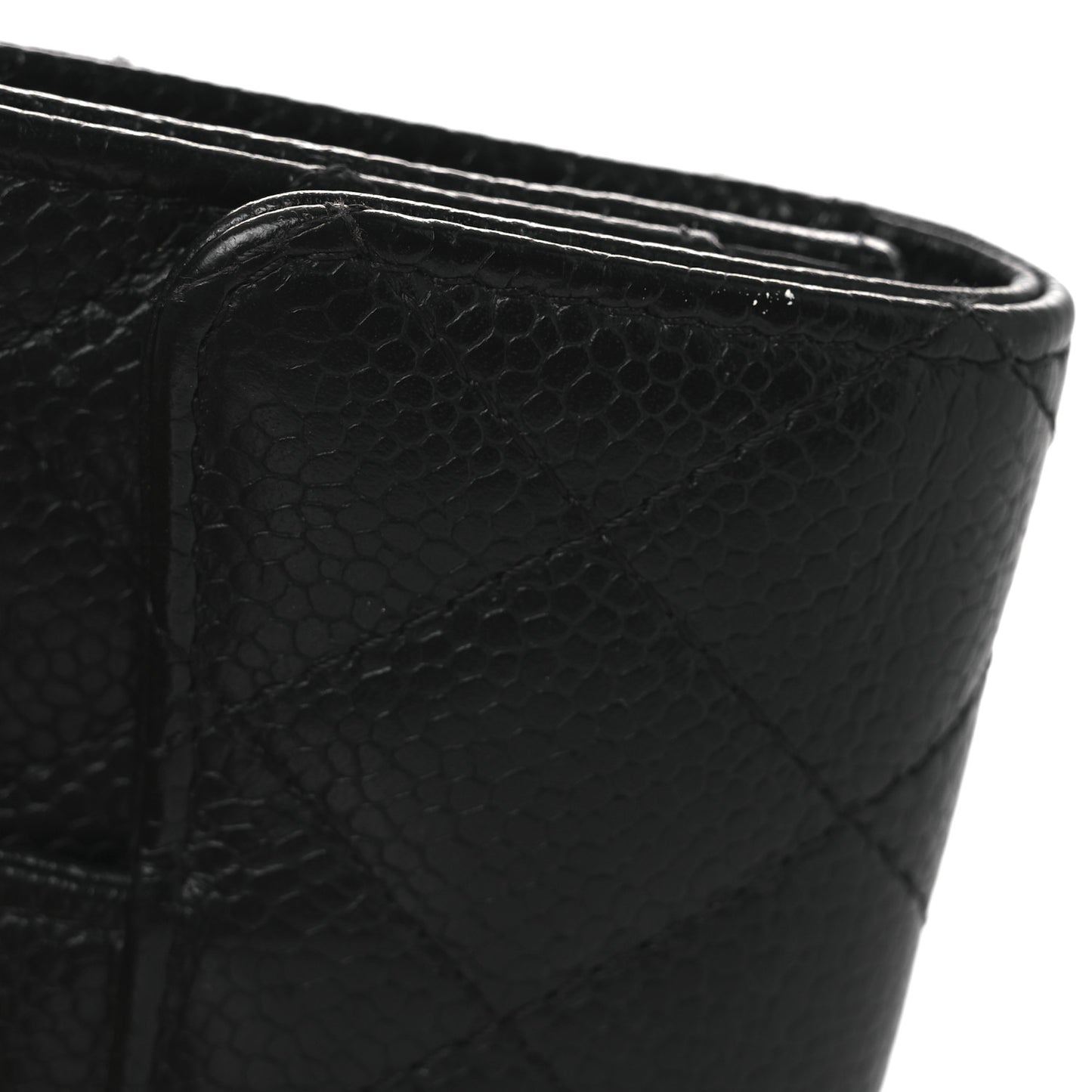 Caviar Quilted Flap Card Holder Wallet Black
