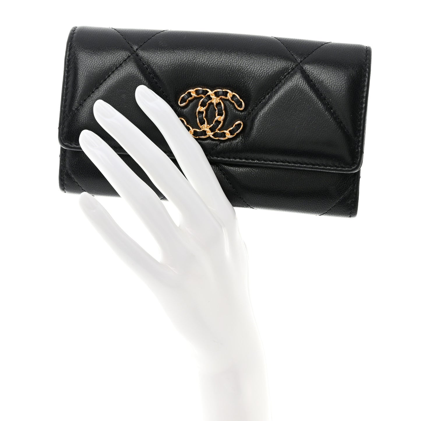Lambskin Quilted Chanel 19 Flap Wallet Black