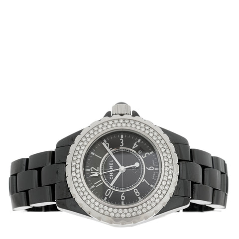 Stainless Steel Ceramic Diamond Pave Bezel 33mm J12 Quartz Watch Black