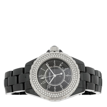 Chanel Stainless Steel Ceramic Diamond Pave Bezel 33mm J12 Quartz Watch Black 2 of 4