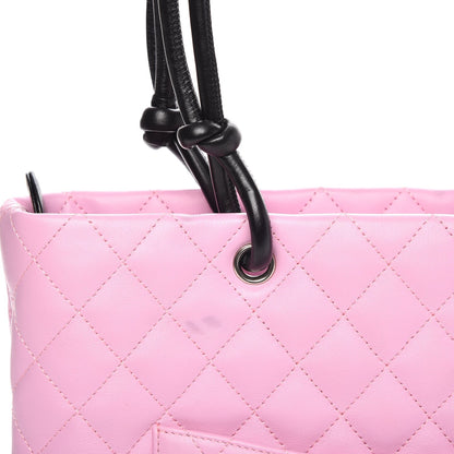 Chanel Calfskin Quilted Medium Cambon Tote Pink Black 10 of 12