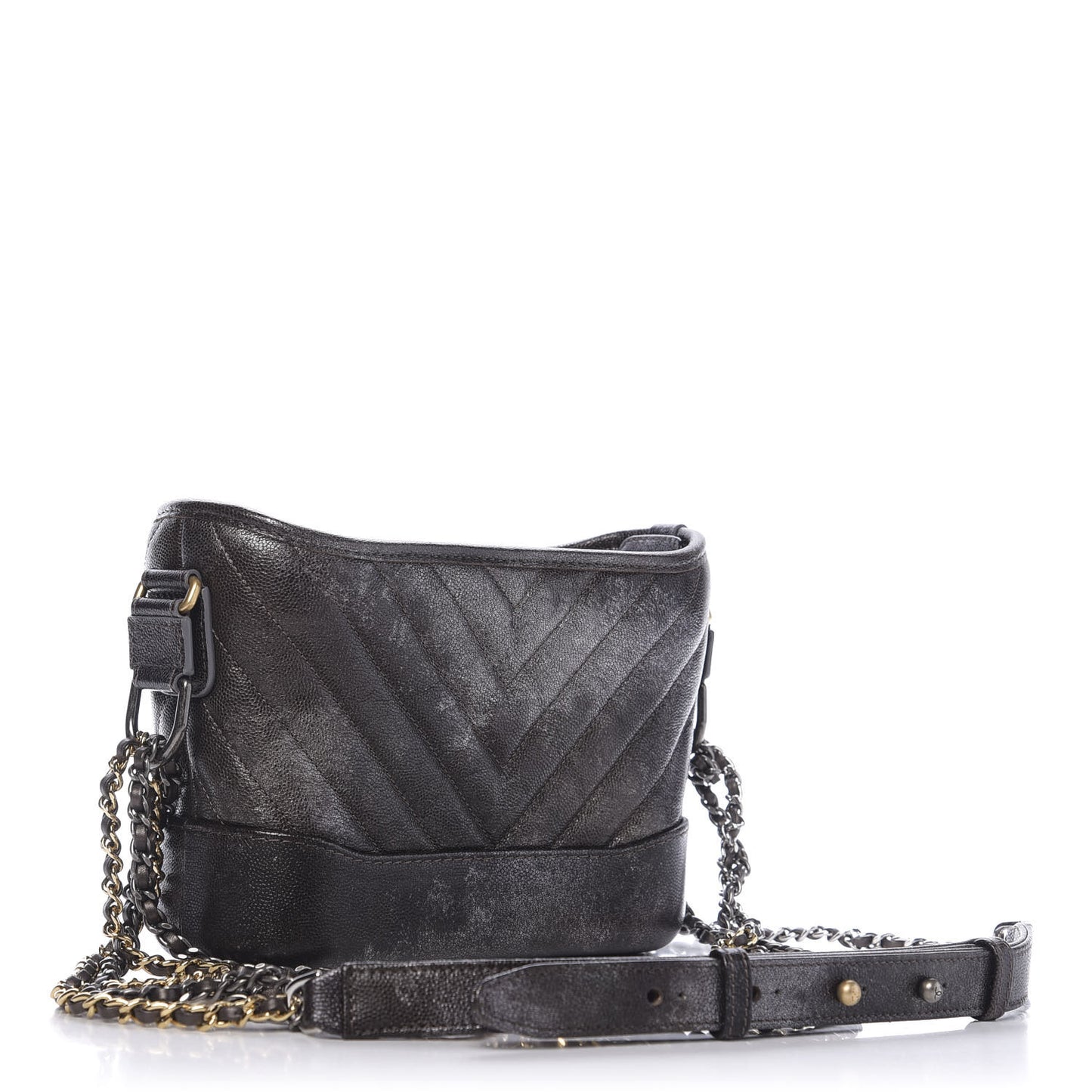 Metallic Caviar Chevron Quilted Small Gabrielle Hobo Brown Gold