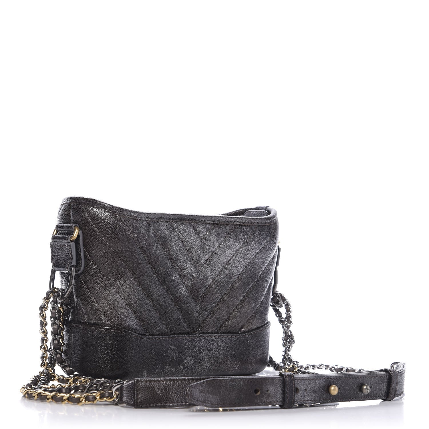 Chanel Metallic Caviar Chevron Quilted Small Gabrielle Hobo Brown Gold 3 of 11