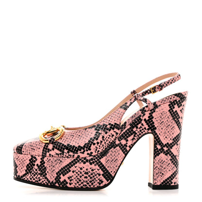 Gucci Calfskin Python Print Horsebit Platform 35/120mm Slingback Pumps 37 Wild Rose 1 of 8