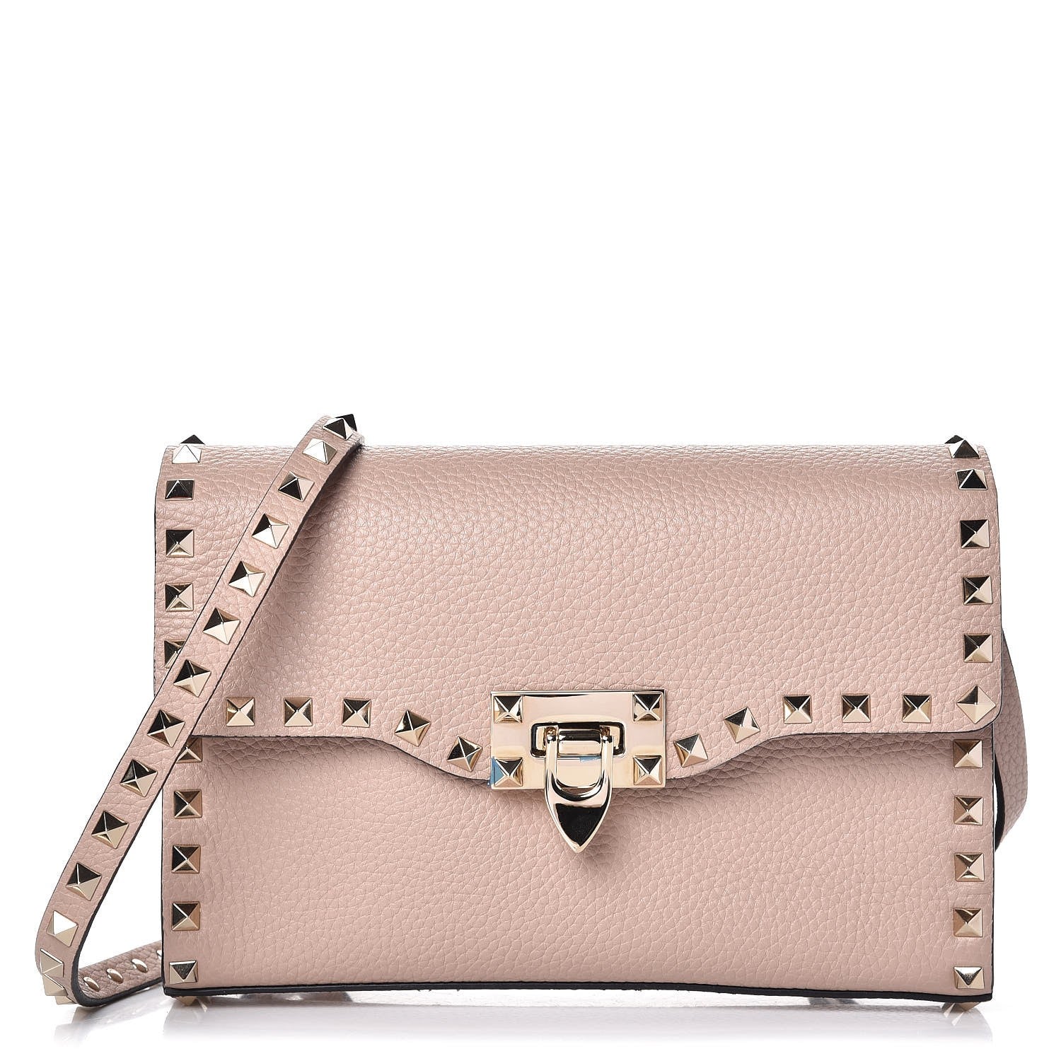 Valentino Garavani Pebbled Calfskin Medium Rockstud Flip Lock Crossbody Bag Poudre 1 of 8