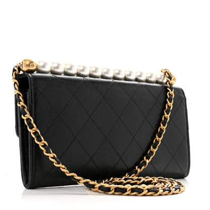 Chanel Goatskin Quilted Chic Pearls Clutch With Chain Black 3 of 16