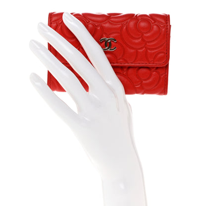 Chanel Goatskin Camellia Embossed Card Holder Red 2 of 8