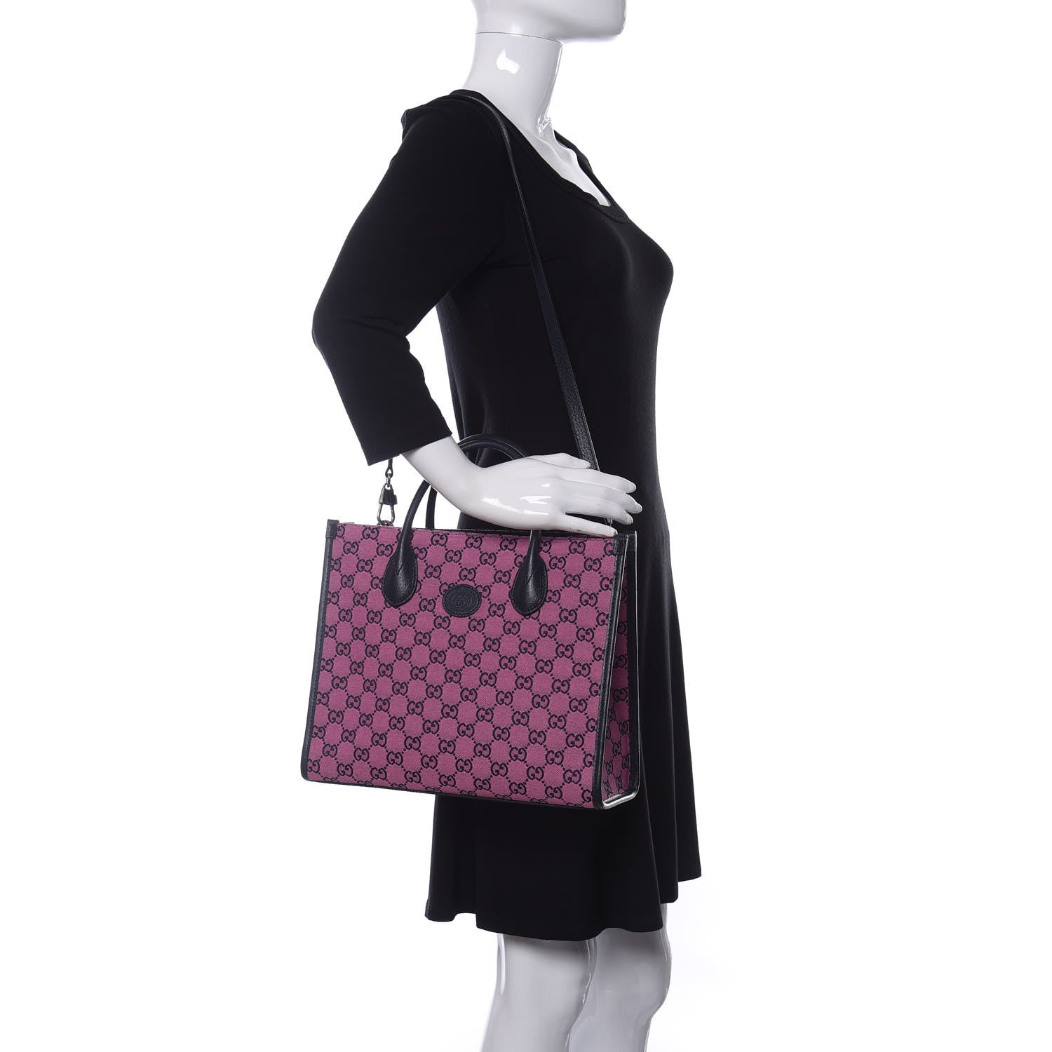 Gucci Monogram Multicolor Textured Dollar Calfskin Small Retro Interlocking G Tote Bag Pink Blue 2 of 10