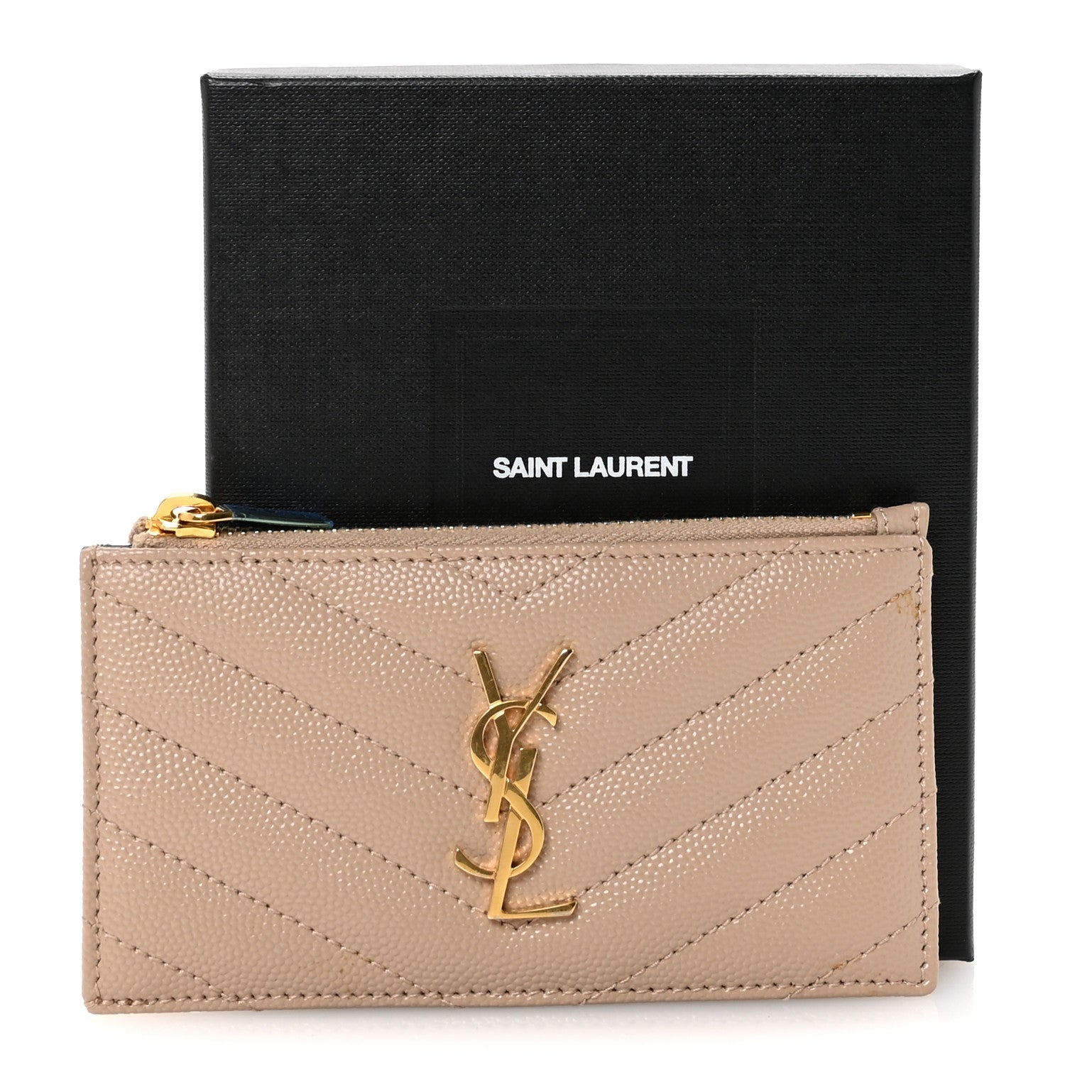 Saint Laurent Monogram Grain de Poudre 5 Fragments Zip Pouch Card Holder Dark Beige 7 of 7