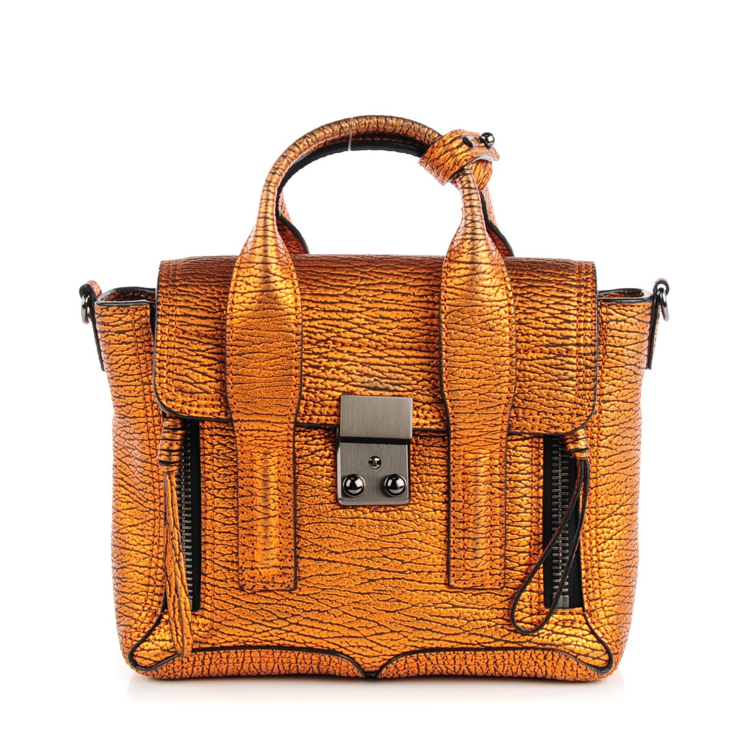 3.1 Phillip Lim 3.1 Metallic Textured Calfskin Mini Pashli Satchel Copper 1 of 8