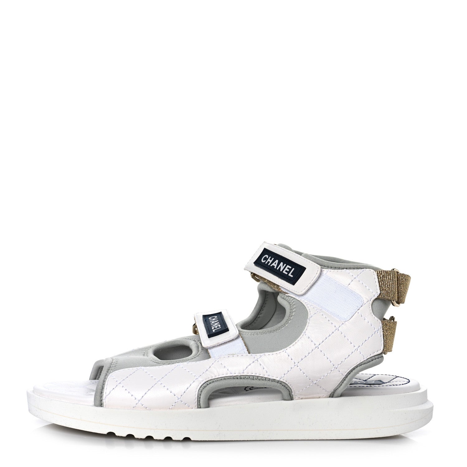 Chanel Goatskin Fabric Gladiator Sandals 40.5 White Light Grey Navy Blue 1 of 9