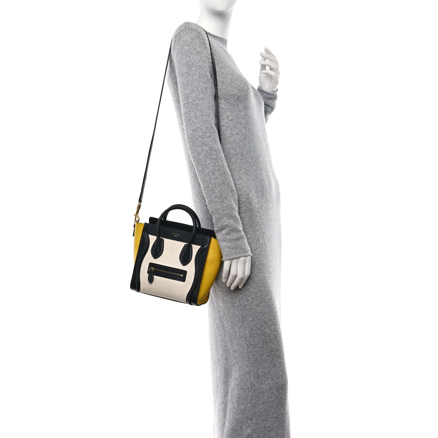 Celine Elephant Calfskin Nano Tri-Color Luggage Yellow Black 2 of 15