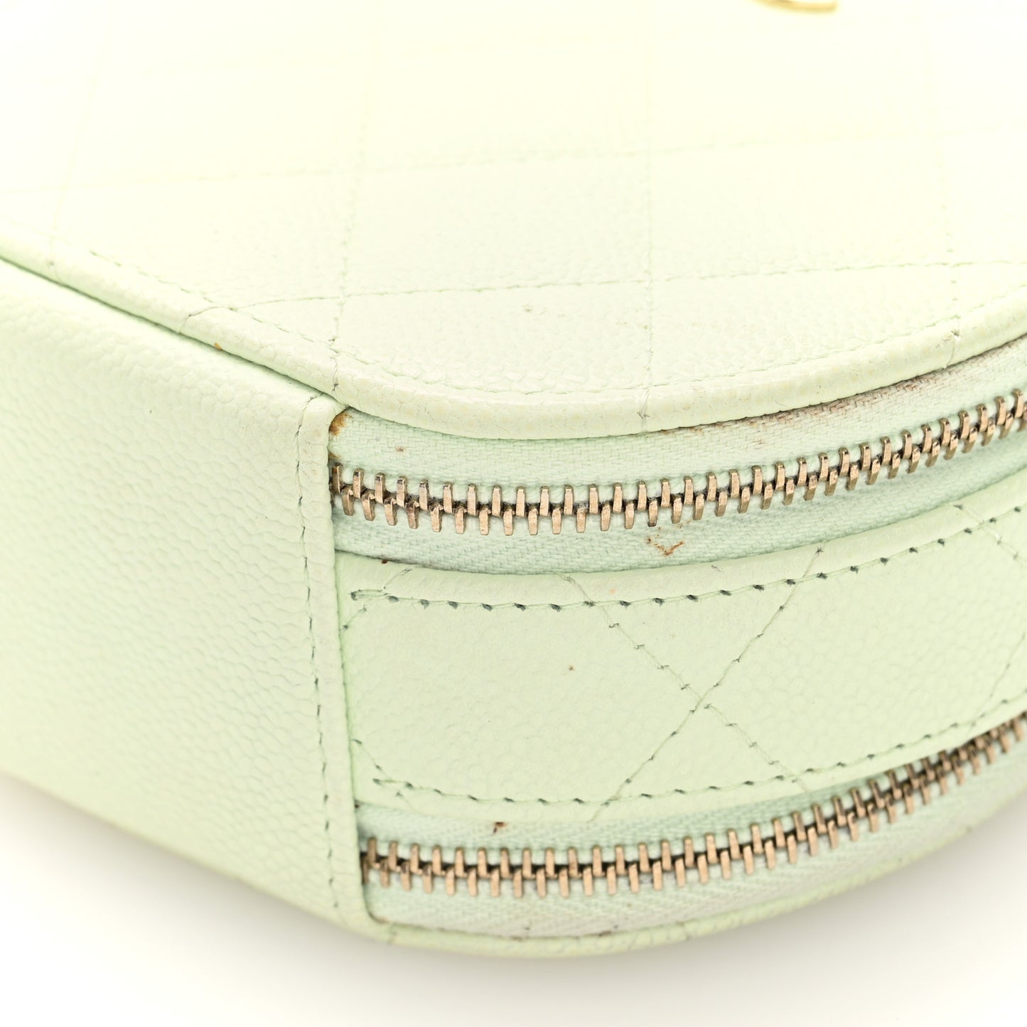 Caviar Quilted Round Handle With Care Vanity With Chain Light Green