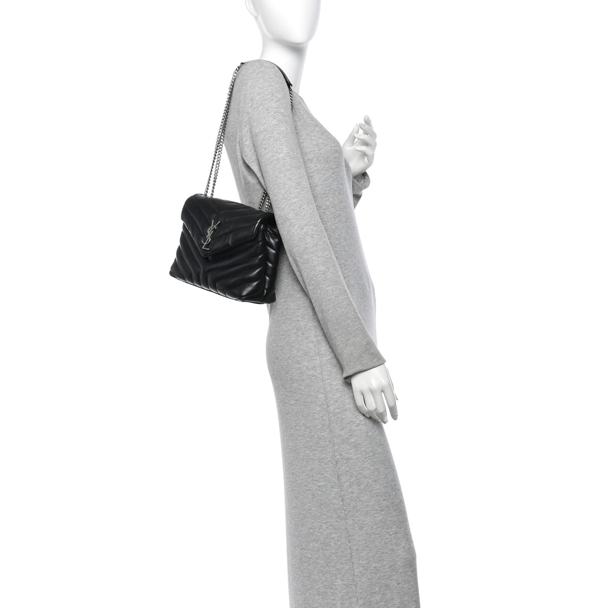 Saint Laurent Calfskin Y Quilted Monogram Small Loulou Chain Satchel Black 2 of 11