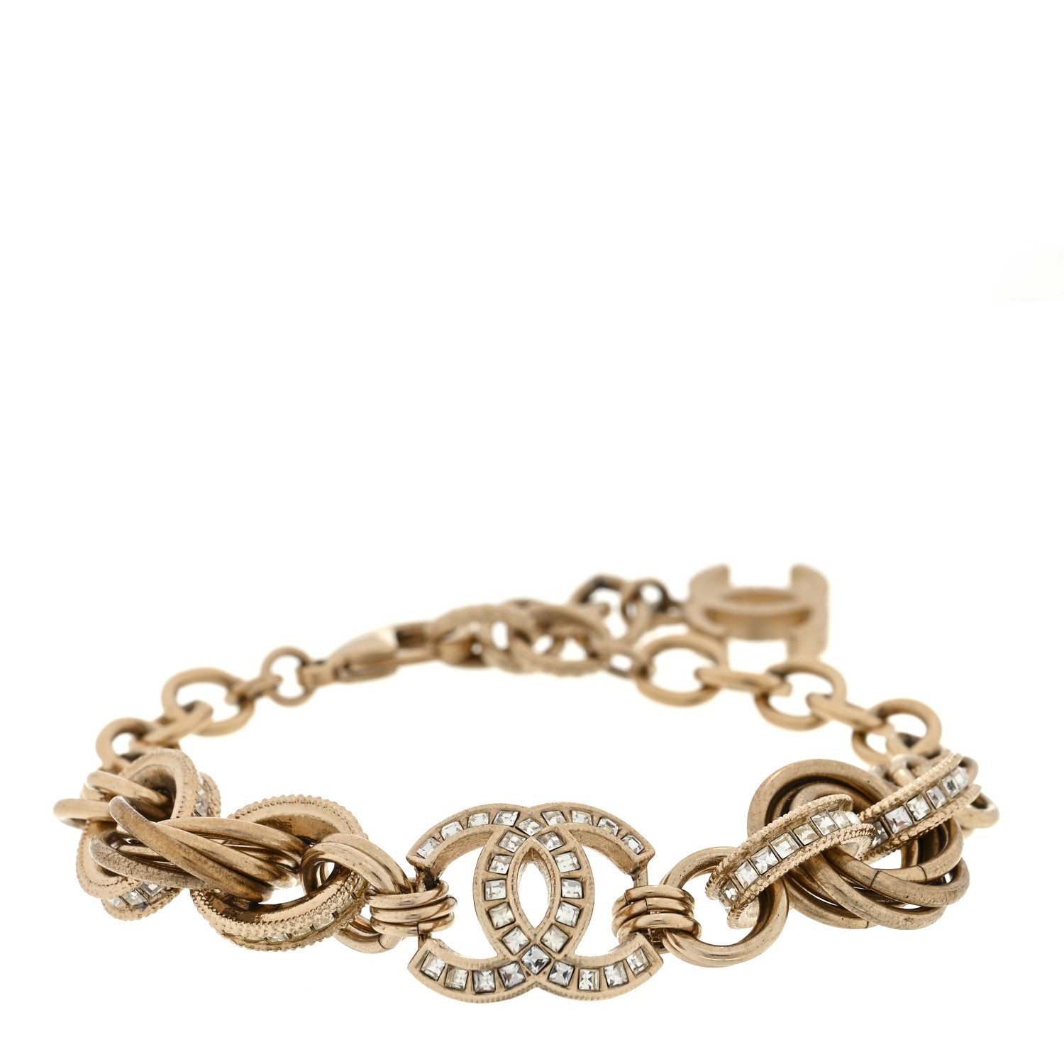Chanel Crystal CC Chain Link Bracelet Gold 1 of 3
