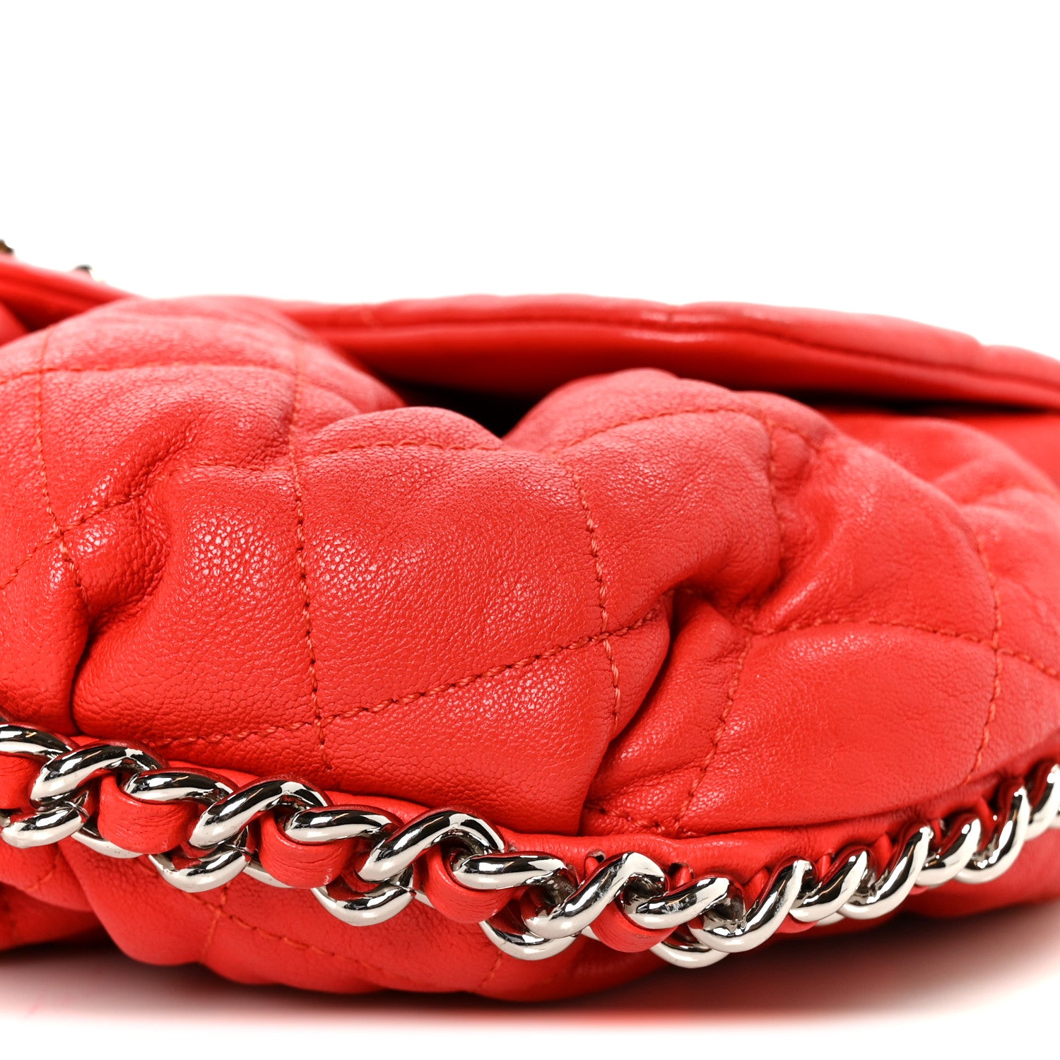 Chanel Washed Lambskin Quilted Medium Chain Around Messenger Red 10 of 10