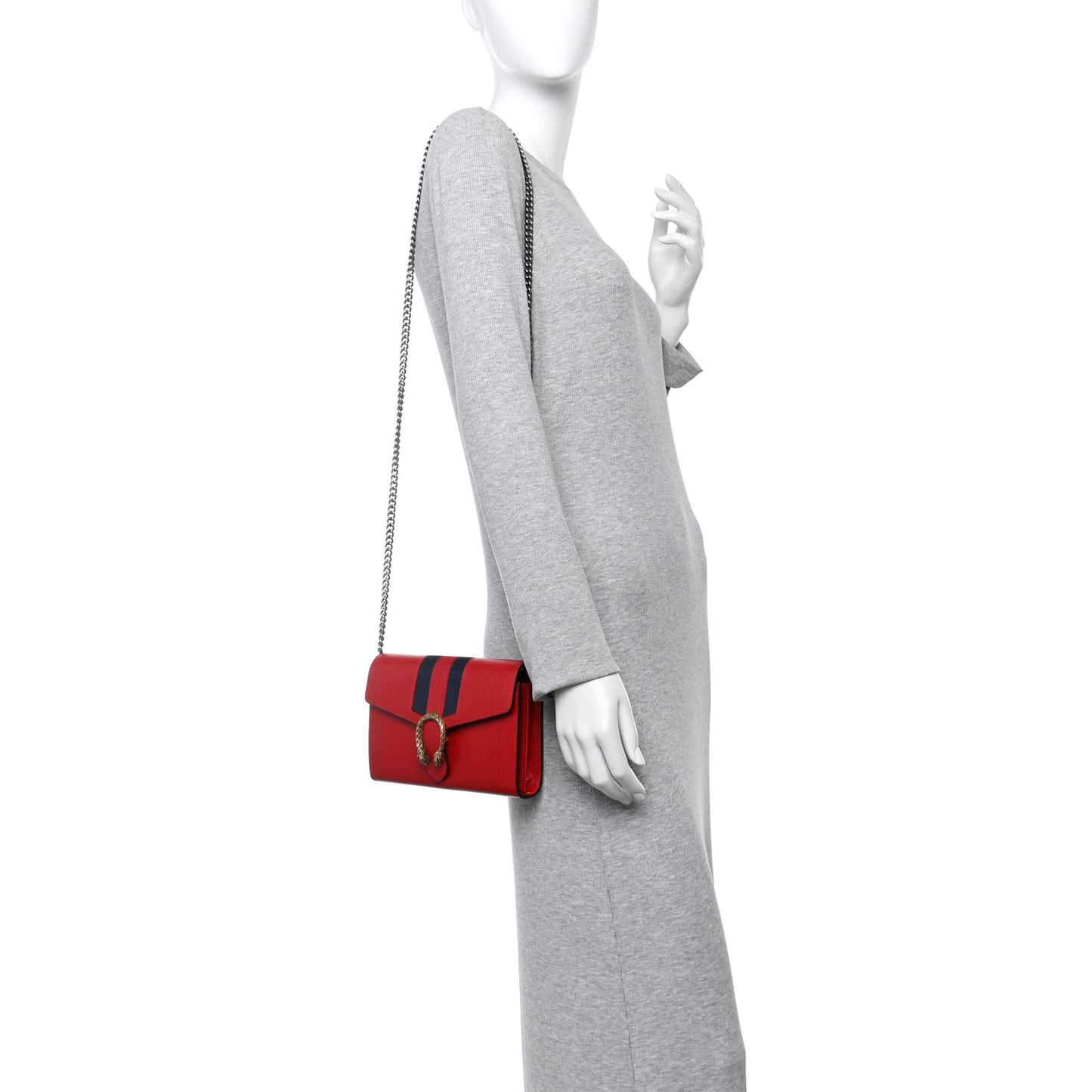Calfskin Web Mini Dionysus Chain Wallet Hibiscus Red